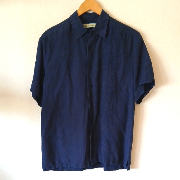 Havanera Blue Linen Blend Embroidered Button Up Shirt - Picture 1 of 6